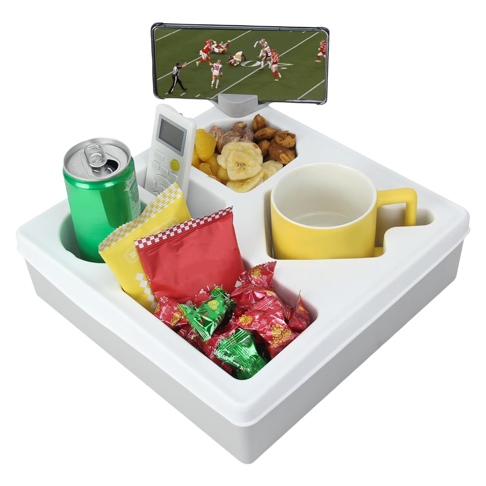 Snack-Tablett aus Silikon, 28 x 28 x 8 cm, Getränkehalter für Couch, Sofa, Getränkehalter, Fernbedienungshalter, Couch-Getränkehalter, Handyhalter, Sofa-Organizer für Couch, Bett, Auto von Ziurmut