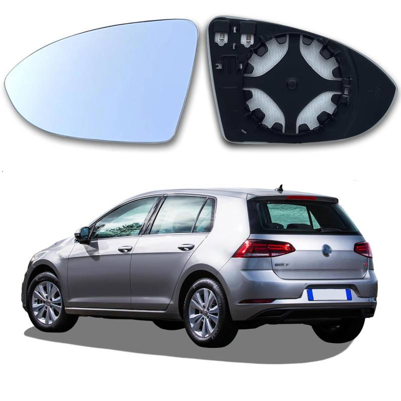 ZkateTrade Passend für Golf 7 Spiegelglas Links Beheizbar Asphärisch Spiegelglas Links Fahrerseite Beheizbar Asphärisch mit Trägerplatte Ersatzspiegelglas Golf 7 Außenspiegel Glas von ZkateTrade