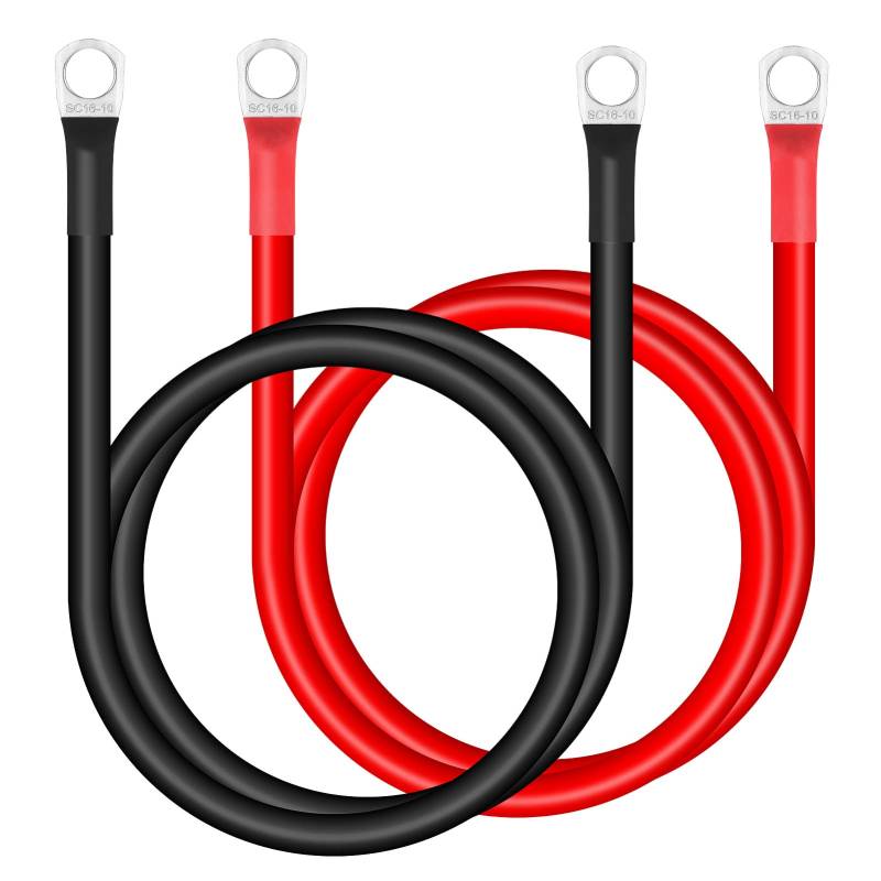 Zocipro 2 Stück 70cm Batteriekabel 16mm², Batteriekabel M10,12v 5AWG Batteriekabel, Auto Batterieladekabel mit M10 Ringkabelschuhen Kupfer Flexibler Draht,für LKW, Motorrad,Wohnmobil, Marine von Zocipro