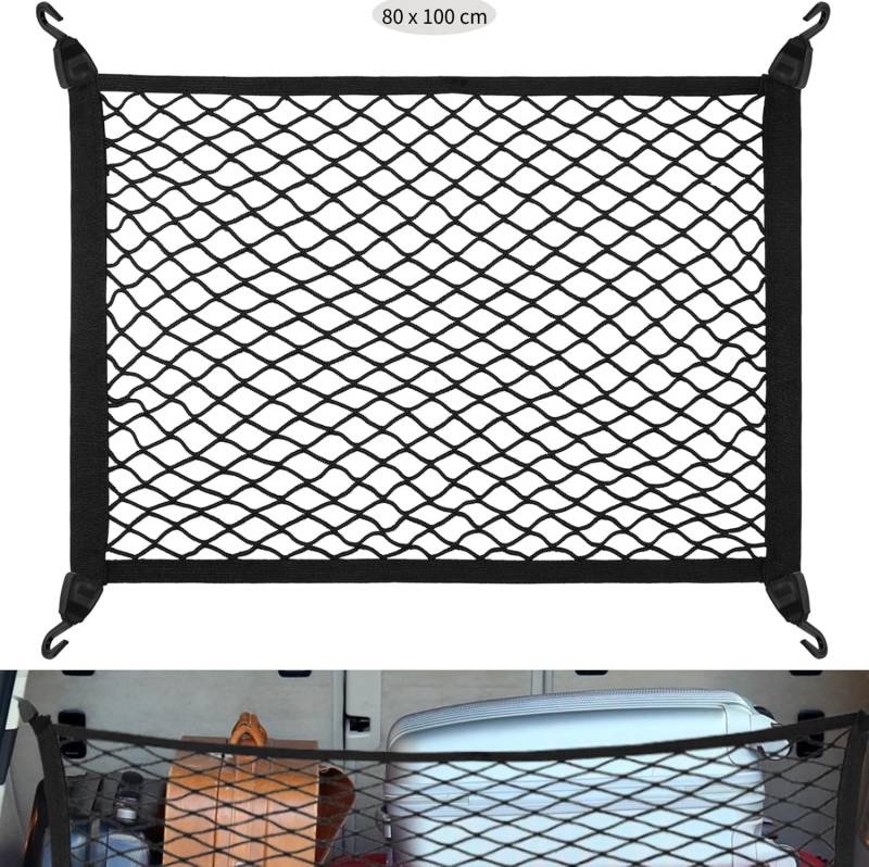 Zocipro Kofferraum Netz, 80 x 100 cm Kofferraumnetz Gepäcknetz Auto Erweiterbar auf 210 x 140 cm, Gepäckraumnetz, Kofferraum Netz Ladungssicherung mit 4 ABS Haken für die Meisten Autos von Zocipro