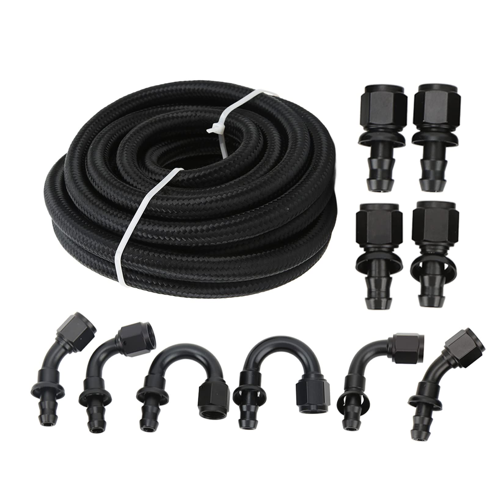 6AN-Kraftstoffleitungsschlauch-Set, 6AN-Kraftstoffleitungs-Set, 6AN-Schlauchanschluss-Set, mit 10-teiligem schwarzen Kraftstoffschlauch-Anschluss-Adapter-Set, Nylon-Edelstahl, für von Zoeyilan