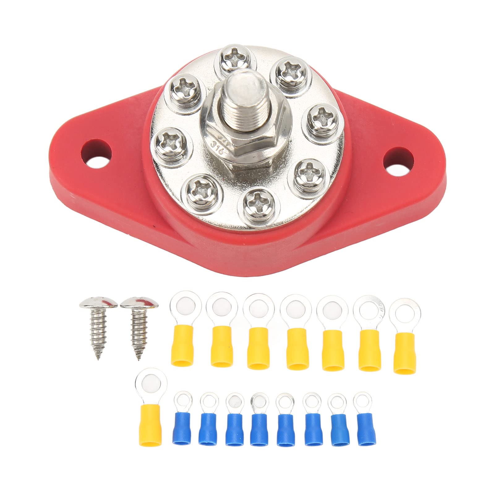 Sammelschienen-Stromverteilungsklemmenblock, Stromverteilungsblock, Sammelschienenklemmenblock, 8-Wege 3/8'' 16 Klemmenblock M10 Batterieanschlusspfosten 12V 48V für Autoboot von Zoeyilan