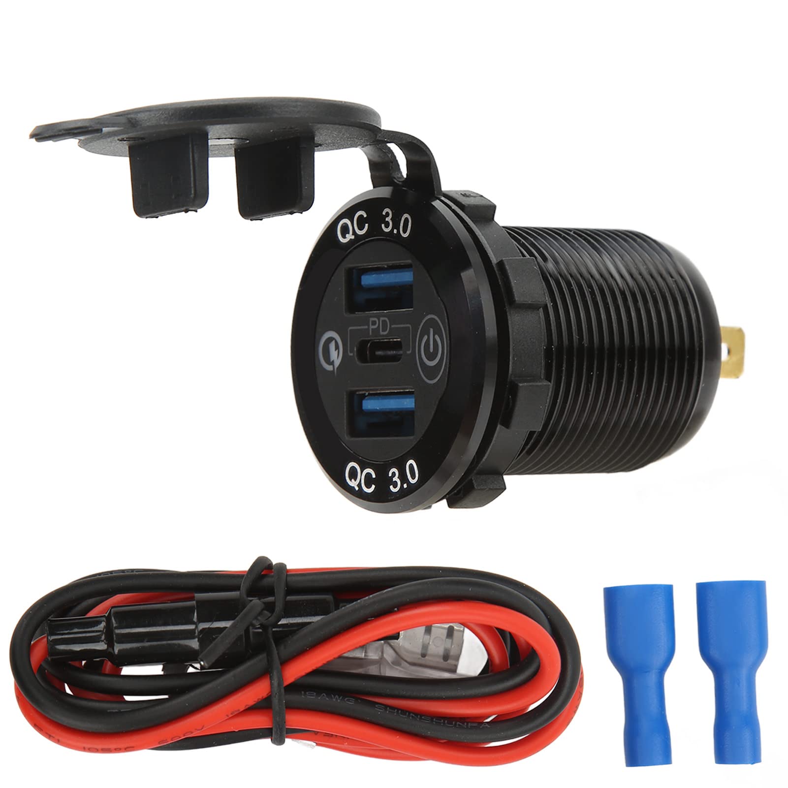 Schnellladebuchse, Kfz-Ladebuchse, Quick Charge 3.0 USB-Ladebuchse, 3 Anschlüsse, darunter 1 Typ C und 2 USB, mit wasserdichter Abdeckung, für Auto, Boot, Marine, LKW von Zoeyilan