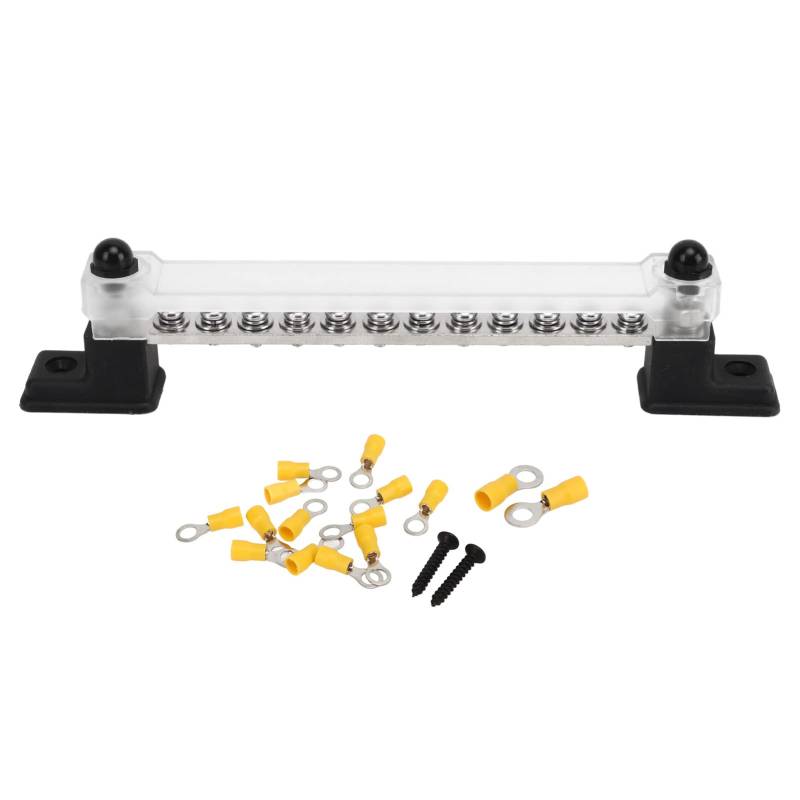 Stromverteilungsklemmenblock, 12-48 V 150 A Stromverteilungsblock, Batteriesammelschiene, mit transparenter Abdeckung, 12 Klemmen und Schrauben, für Auto, Marine, Wohnmobil, Boot von Zoeyilan