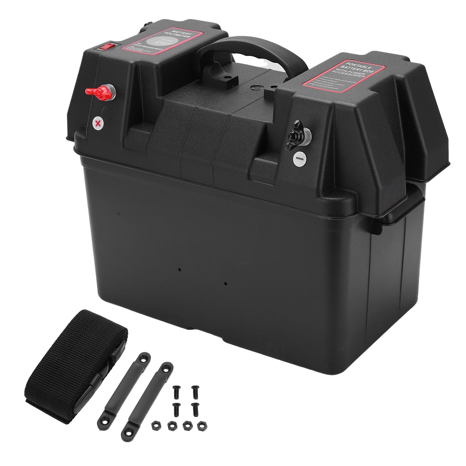 Zohisin-Batteriekasten 12 V 12-V-Batterie-Stromkasten 43 0×35 0×28 Motor-Backup-Batteriekasten Power Center Tragbares Marinezubehör mit Voltmeter für Auto Wohnmobil Yacht Schiff von Zohisin