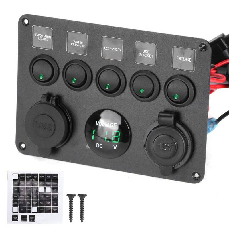 Zohisin Gang-Umschalttafel mit digitalem Voltmeter für Wohnmobil, Auto, Motorboot, Rot (Grün) von Zohisin