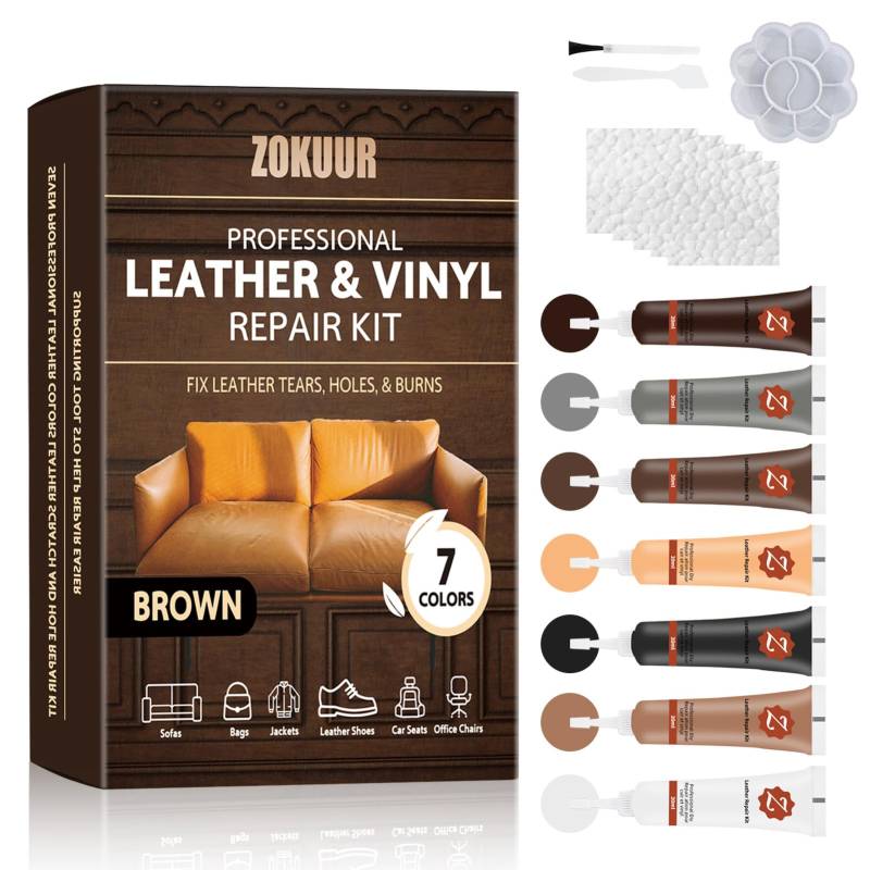 Zokuur Lederreparatur Creme, 7 Farben Leder Reparatur Set, Kunstleder Reparaturset, Lederreparaturset, Leder Reparatur Creme, Leder-Restaurator, für Autositze,Sofas,Jacken Usw Kratzer （20ml * 7） von Zokuur