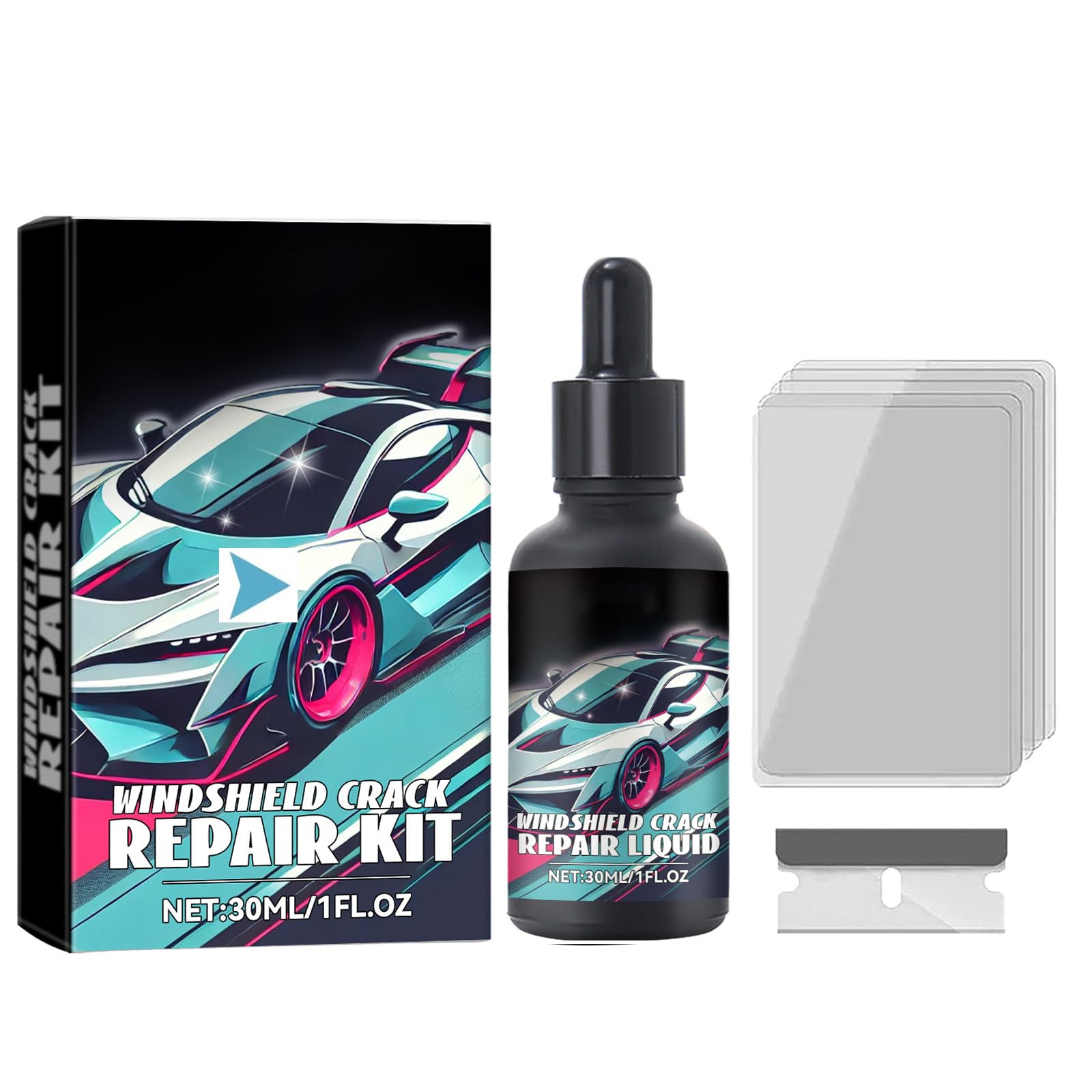 Zokuur Windschutzscheibe Reparaturset, 30 ml Glas Reparatur Flüssigkeit, Windshield Repair kit, Reparaturset Auto Windschutzscheiben, zur Reparatur von Kratzern, Löchern, und Sternförmigen Rissen von Zokuur