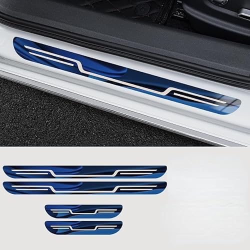 4 Stück Auto Edelstahl Einstiegsleisten Schutz für Mitsubishi Lancer Evolution Ⅹ 2008-2014, Edelstahl Aufkleber Kantenschutz Styling Tuning Zubehör(Blue) von Zolytrax