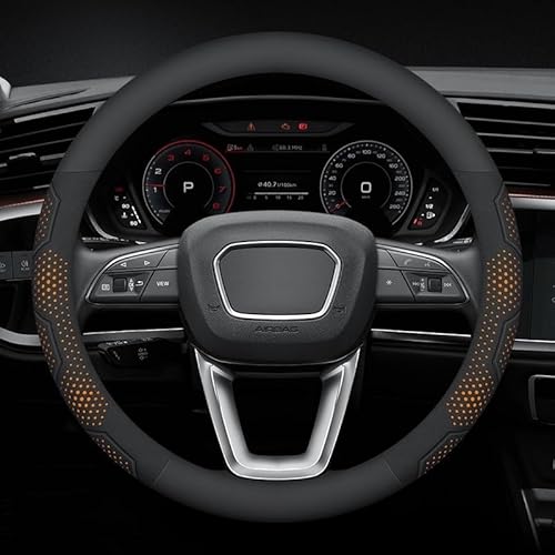 Auto-Lenkradabdeckung für Audi A3 8V Sportback 2016-2019 2020, Lenkradschutz 37-38cm/15'' Anti-Rutsch Carbon Mikrofaser Lenkradabdeckung Lenkradbezug Leder(Orange,Roundtype) von Zolytrax