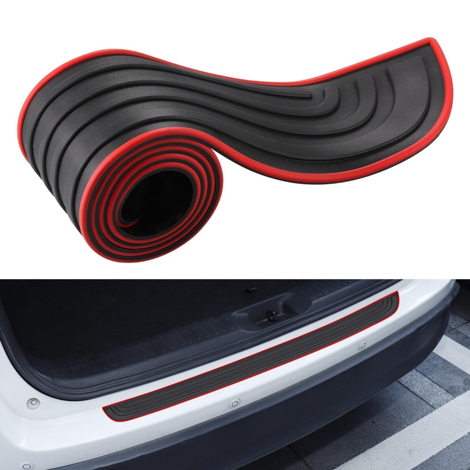 Stoßstangenschutz aus Gummi für Chrysler 200 I 2010-2014, Schwellerschutz für den Kofferraum Selbstklebender heckstoßstangenschutz(Black-red,104cmx9cm) von Zolytrax