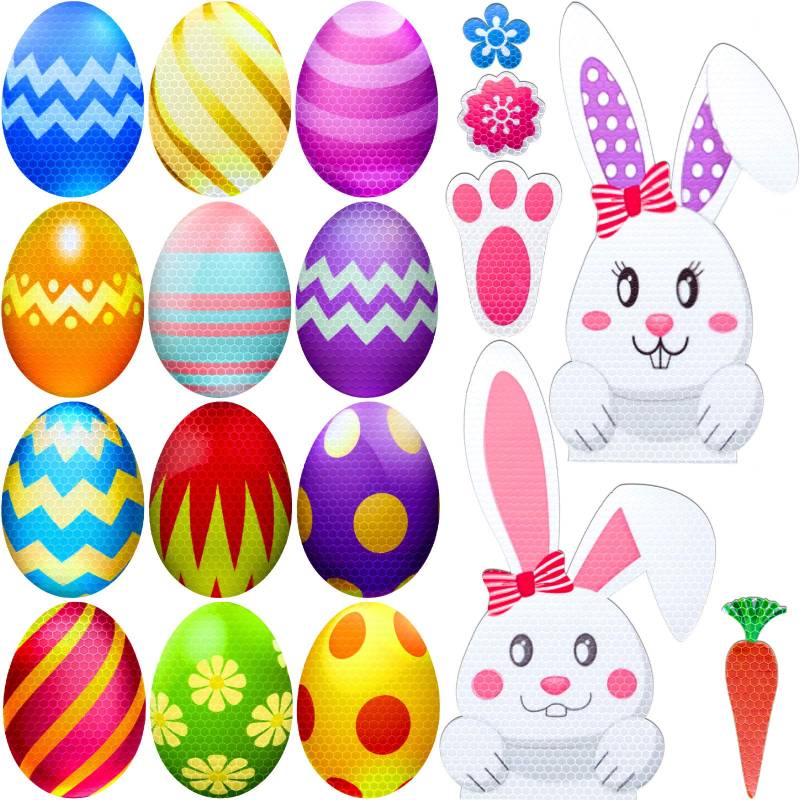 Zonon 20 Stück Ostern Auto Magnete Reflektierende Ostereier Dekoration Aufkleber Magnete Bunny Karotte Blumen Fußabdruck Magnete für Ostern Dekor Auto Briefkasten Kühlschrank Dekorationen von Zonon