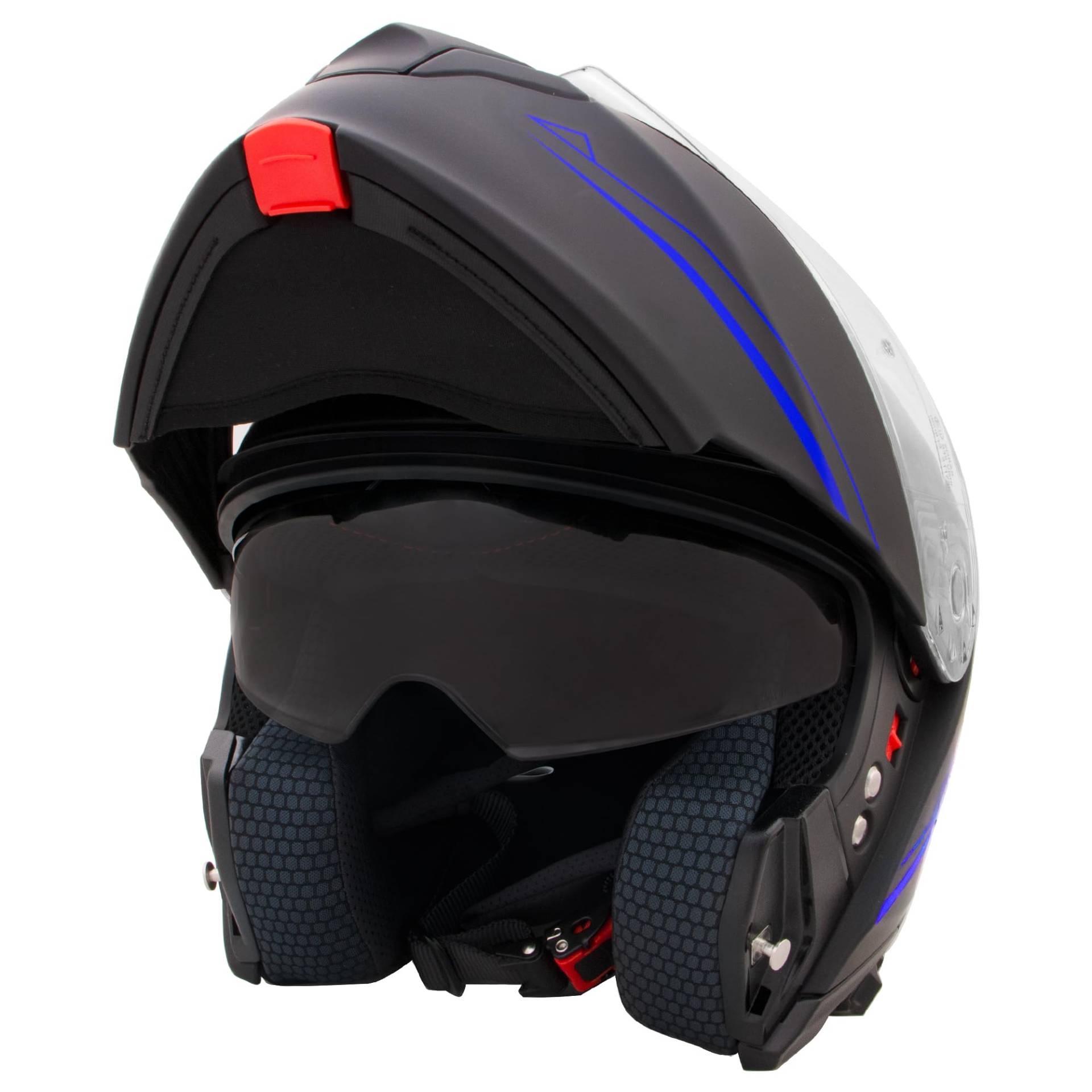 Zorax Matt Schwarz/Blau L (59-60cm) Klapphelm Integralhelm mit Doppelvisier Motorradhelm Damen und Herren ECE 2206 Genehmigt von Zorax