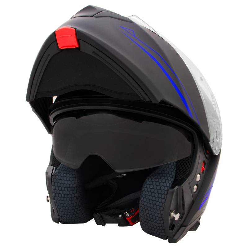 Zorax Matt Schwarz/Blau L (59-60cm) Klapphelm Integralhelm mit Doppelvisier Motorradhelm Damen und Herren ECE 2206 Genehmigt von Zorax