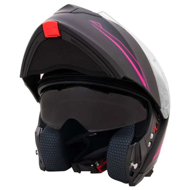 Zorax Matt Schwarz/Rose S (55-56cm) Klapphelm Integralhelm mit Doppelvisier Motorradhelm Damen und Herren ECE 2206 Genehmigt von Zorax