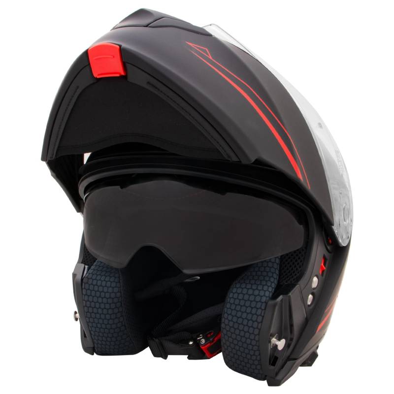 Zorax Matt Schwarz/Rot L (59-60cm) Klapphelm Integralhelm mit Doppelvisier Motorradhelm Damen und Herren ECE 2206 Genehmigt von Zorax