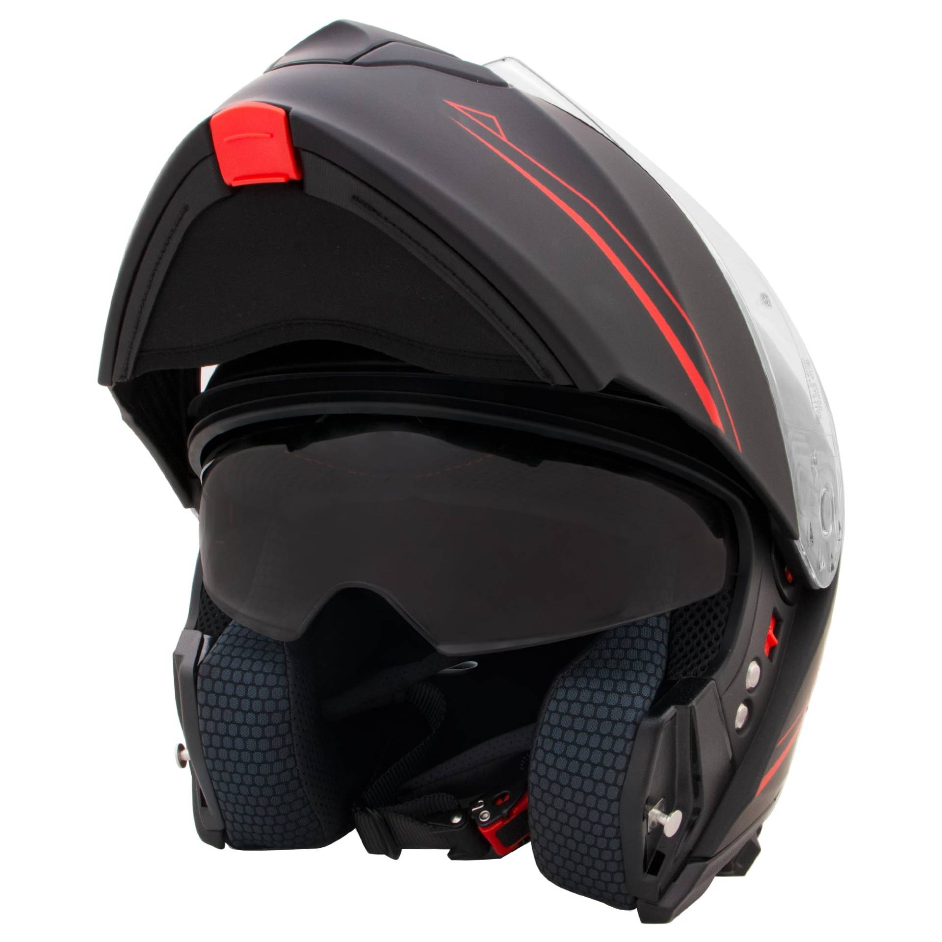 Zorax Matt Schwarz/Rot XXL (63-64cm) Klapphelm Integralhelm mit Doppelvisier Motorradhelm Damen und Herren ECE 2206 Genehmigt von Zorax