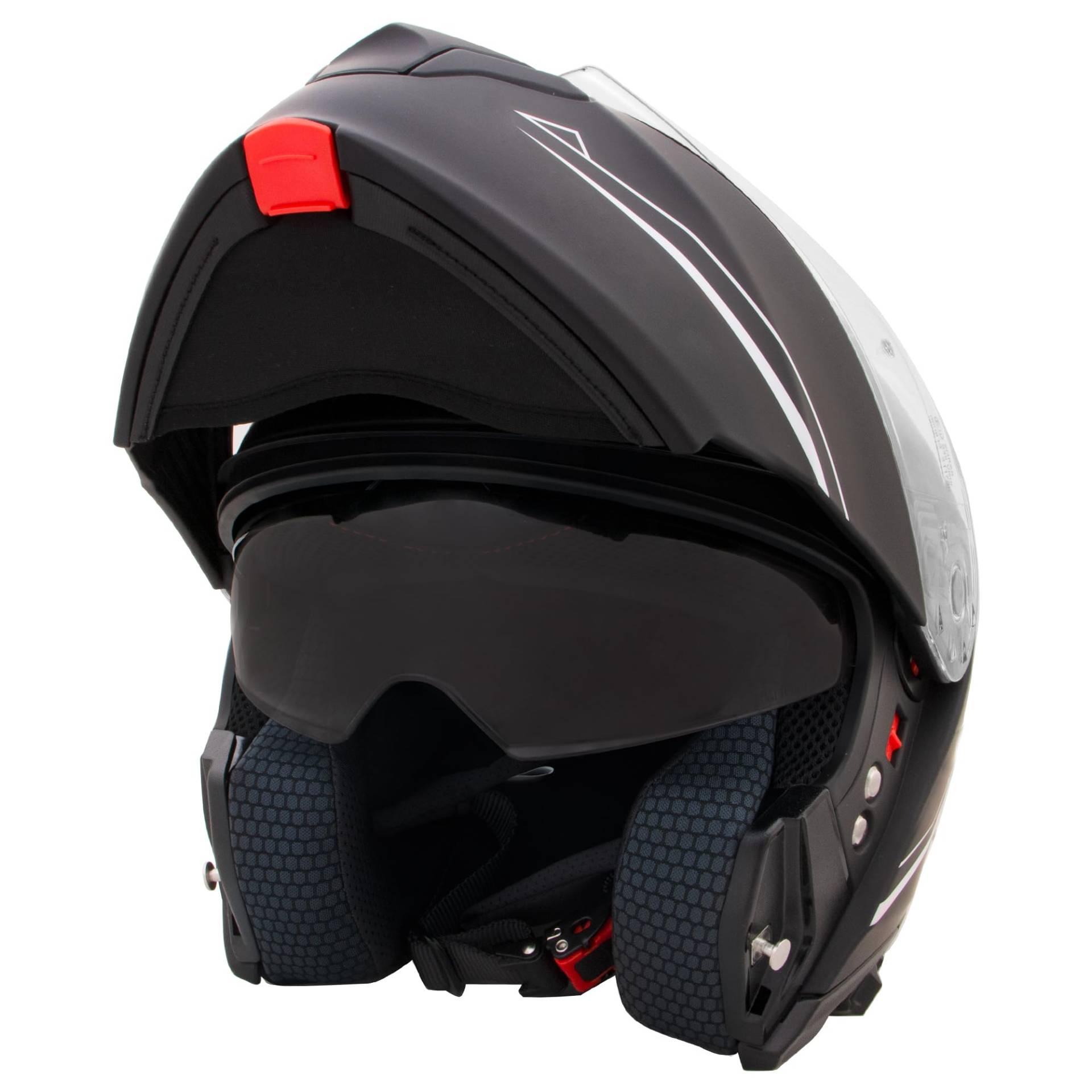 Zorax Matt Schwarz/Weiß L (59-60cm) Klapphelm Integralhelm mit Doppelvisier Motorradhelm Damen und Herren ECE 2206 Genehmigt von Zorax