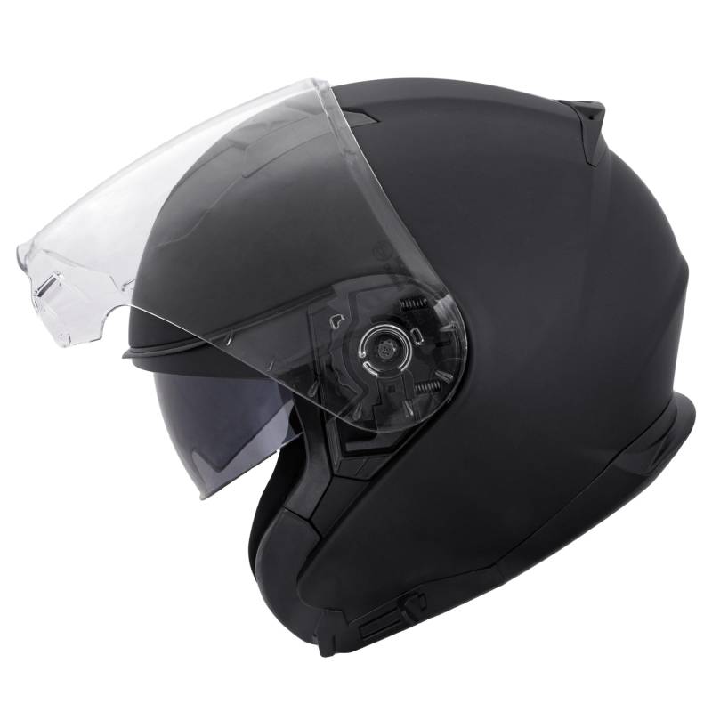 Zorax Matt Schwarz L (59-60cm) ZOR-602 Offenes Gesicht Jethelme mit Doppelvisier Motorradhelm Damen und Herren ECE 2206 Genehmigt von Zorax