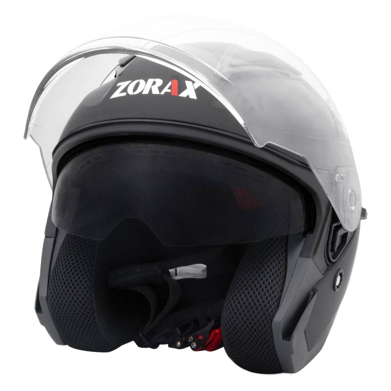 Zorax Matt Schwarz L (59-60cm) ZOR-608 Offenes Gesicht Jethelme mit Doppelvisier Motorradhelm Damen und Herren ECE 2206 Genehmigt von Zorax