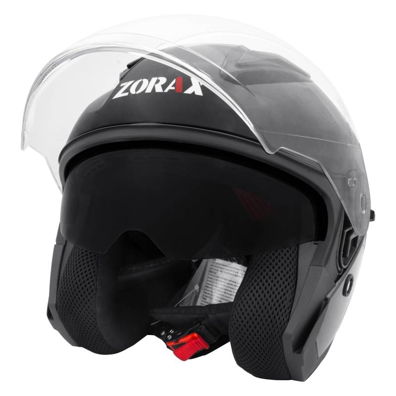 Zorax Schwarz Glänzend XXL (63-64cm) ZOR-608 Offenes Gesicht Jethelme mit Doppelvisier Motorradhelm Damen und Herren ECE 2206 Genehmigt von Zorax