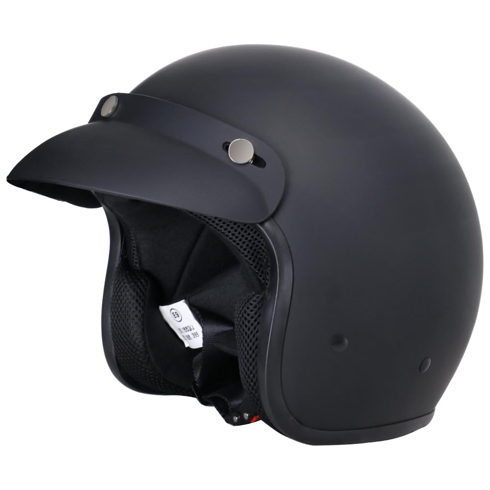 Zorax ZOR-604 Mattschwarz L (59-60cm) Offenes Gesicht Motorradhelm Jethelm Damen und Herren Rollerhelm ECE 2206 Genehmigt von Zorax