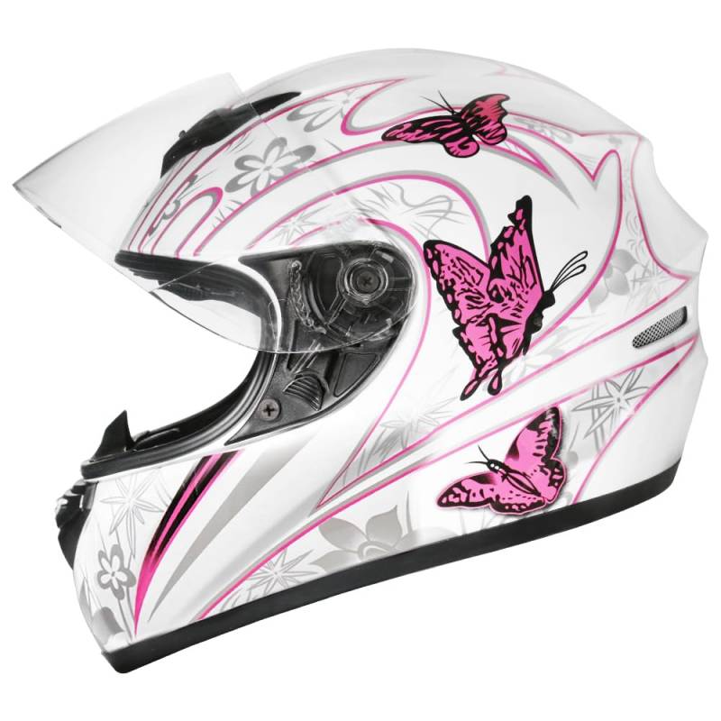 Zorax ZOR-819 Rosa Schmetterling M (57–58 cm) Integral-Motorradhelm Motorradhelm, ECE 2206-Zulassung von Zorax