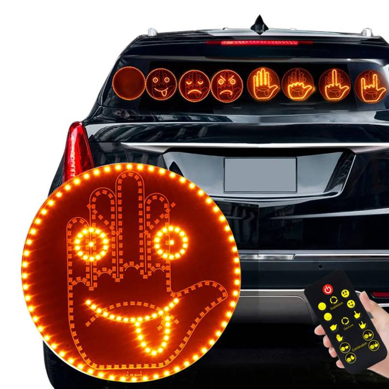 Auto Finger Licht und Ausdruck Zeichen Licht, Auto Geste Licht, um Sich auszudrücken, Auto lächelndes Gesicht Zeichen Lampe,LED Auto hinten Fenster Zeichen, 2 in 1 Auto Ausdruck Geste Lichter von Zosppei