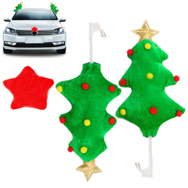 Christmas Car Decor, Reindeer Antlers Car Kit, Holiday Car Accessories, Christmas Tree Car Kit, Elk Antlers Car Decoration, Red Nose Car Kit, 13x39cm/5.12x15.35 inches for Car Truck Minivan von Zqkimzi