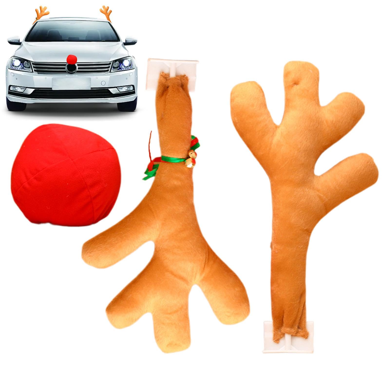 Christmas Car Decor, Reindeer Antlers Car Kit, Holiday Car Accessories, Christmas Tree Car Kit, Elk Antlers Car Decoration, Red Nose Car Kit, 13x39cm/5.12x15.35 inches for Car Truck Minivan von Zqkimzi