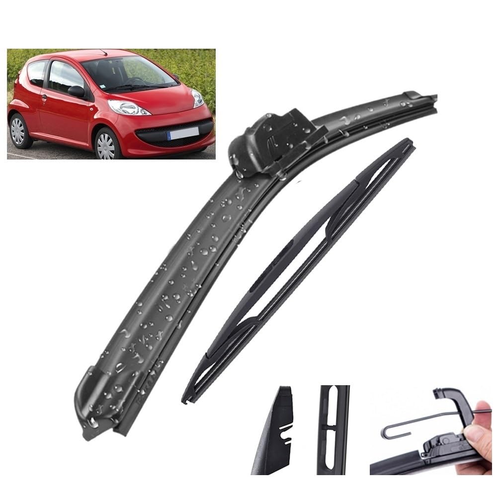 Auto-Scheibenwischer-Set für Peugeot 107 2005–2014,Vorne + Hinten Wischer Klingen,Das Material ist langlebig und die Fenster sind sauber von Zqxltsy