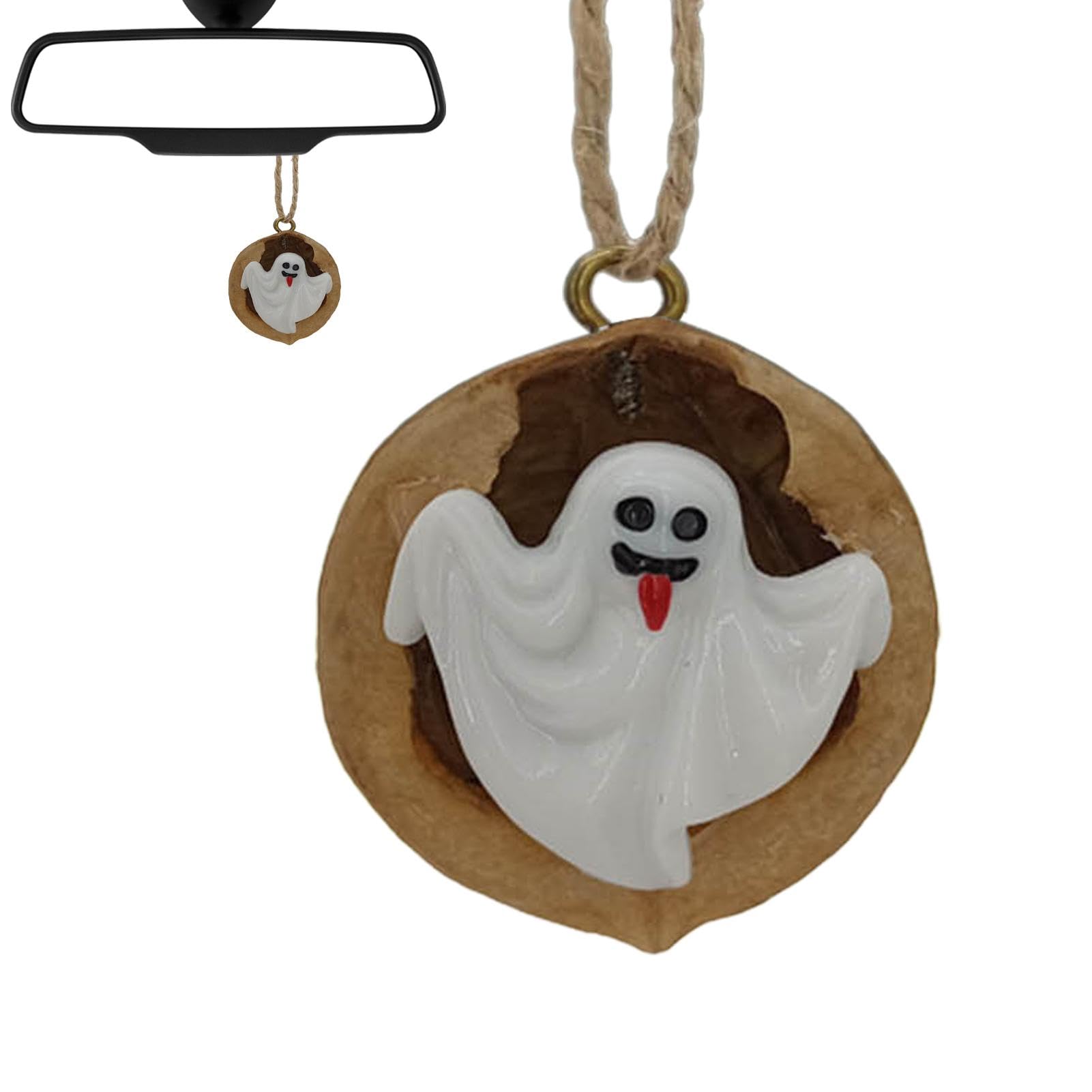 Zuasdvnk Halloween-Baumdekorationen, schwingendes Auto-Ornament | Halloween Gothic Walnuss Muschel Auto Anhänger - Halloween-Anhänger, Auto-Innenzubehör, Halloween-Dekoration für Damen und Herren von Zuasdvnk