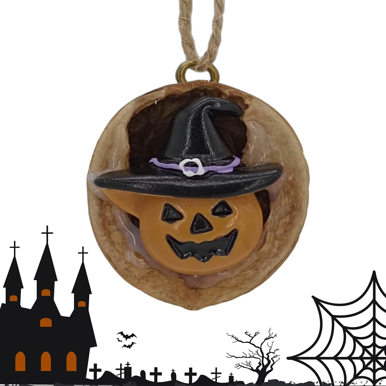 Zuasdvnk Halloween-Baumschmuck,Halloween-Baumschmuck | Walnuss Muschel Geist Gruseliger Auto-Rückspiegel-Aufhänger,Halloween-Anhänger, Auto-Innenzubehör, Halloween-Dekoration für Damen und Herren von Zuasdvnk