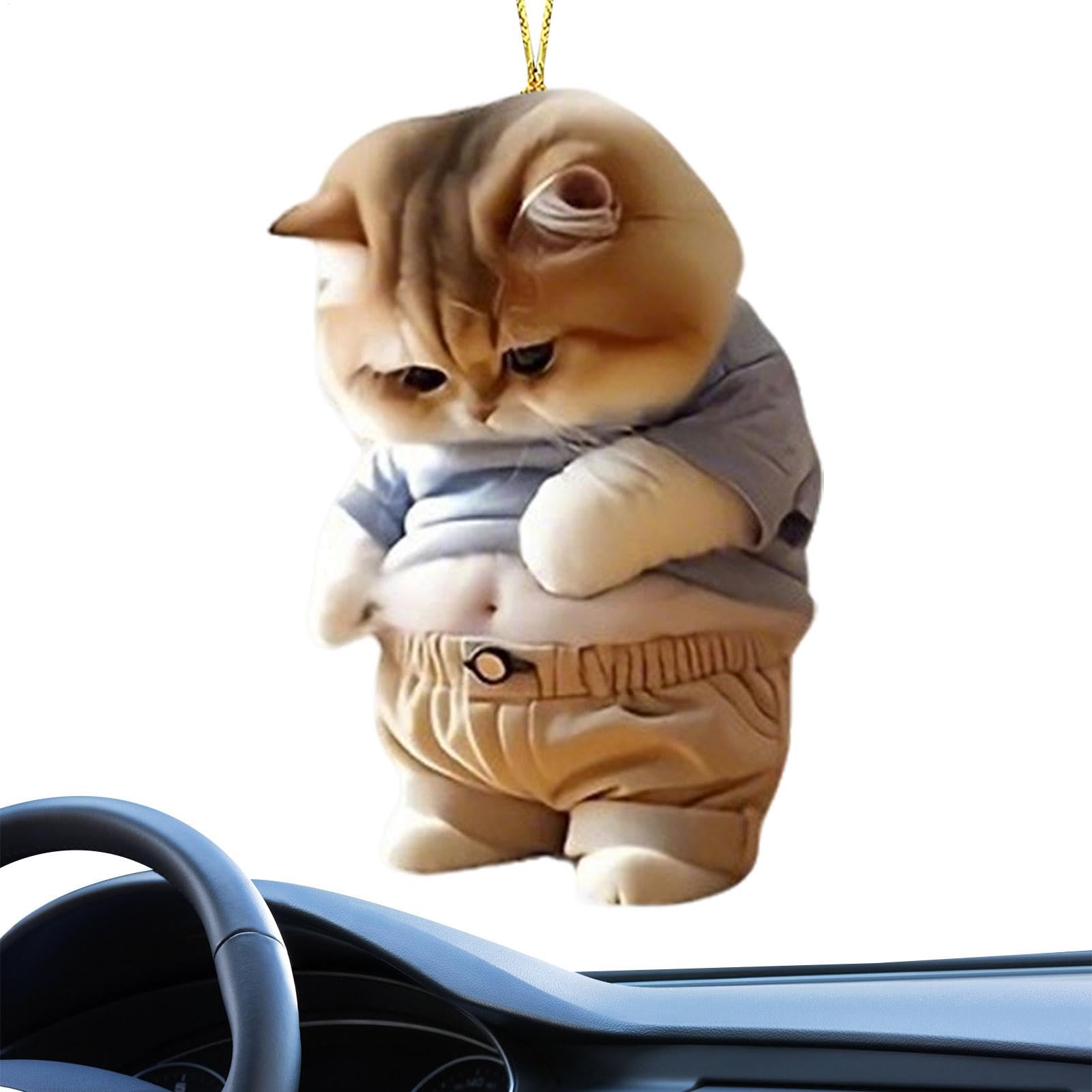 Zuasdvnk Tierwagenverzierung, Auto Tierverzierungen - Fat Cat Dog Dog Automotive Rückspiegelverzierung - Fahrzeug Rückspiegelspiegel Charme, Auto-Innen-Styling-Zubehör 2d Acryl Funny Fat-Belly Animal von Zuasdvnk