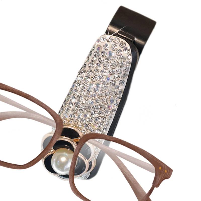 Zunishaone Sonnenbrillenhalter fürs Auto – Strass-Brillenhalter mit Fliege oder Kamelie | Multifunktionaler Sonnenblenden-Kartenclip, stilvoller Visier-Organizer von Zunishaone