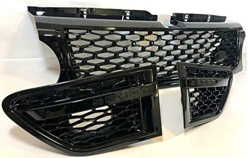 Zunsport Kompatibel mit Range Rover Sport (L320), schwarz glänzender Grill mit schwarz Gitter, 3-teiliges Set (2010-2013) von Zunsport