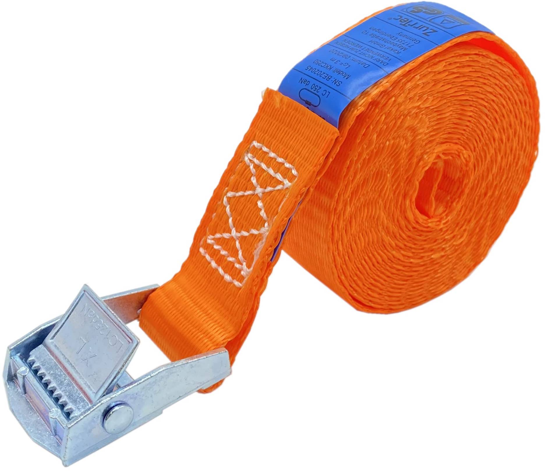 10 x 250 kg daN 1m Profi Spanngurte mit Klemmschloss 25mm Spannriemen Befestigungsriemen DIN EN 12195-2 (Orange) von ZurrTec