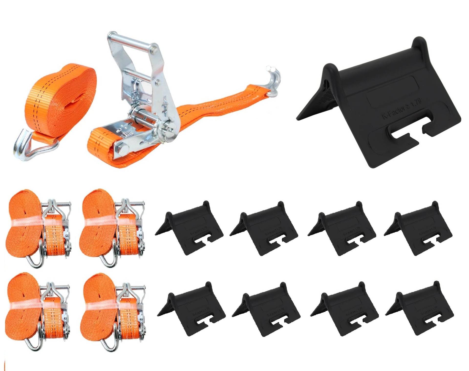 4 x Profi Spanngurt + 8 Kantenschutz 1000 / 2000kg 6m 1t 2t zweiteilig 35 mm Ratschengurt mit Haken Zurrgurte DIN EN 12195-2 von ZurrTec