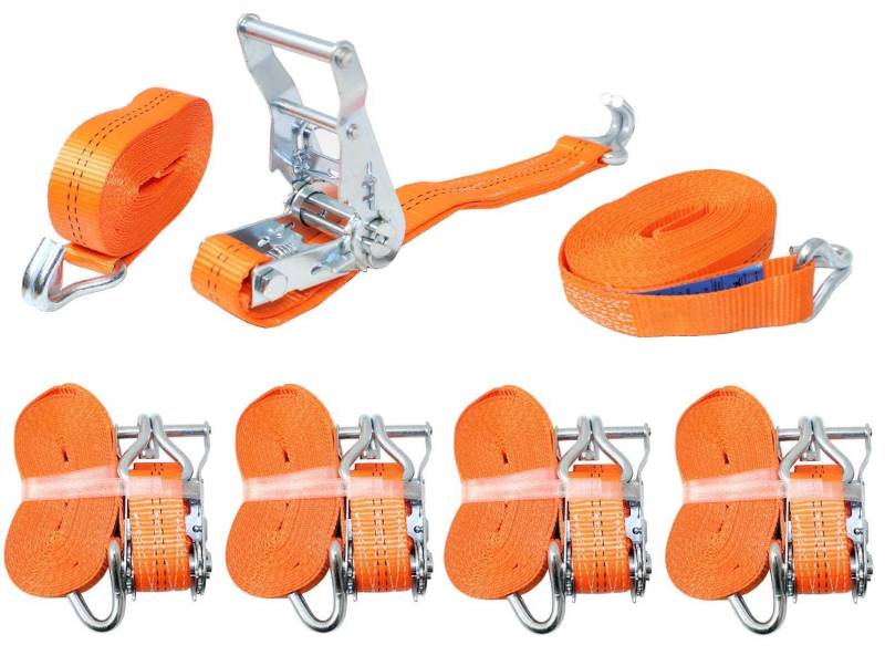 4 x Profi Spanngurt 1000 / 2000kg 6m 1t 2t zweiteilig 35 mm Ratschengurt mit Haken Zurrgurte DIN EN 12195-2 Orange von ZurrTec