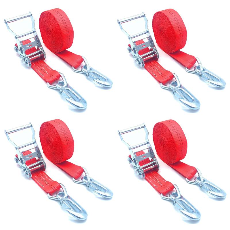 4 x Spanngurt mit Karabinerhaken Karabiner 6m 1000/2000 daN (kg) Rot zweiteilig Triangel 35mm von ZurrTec