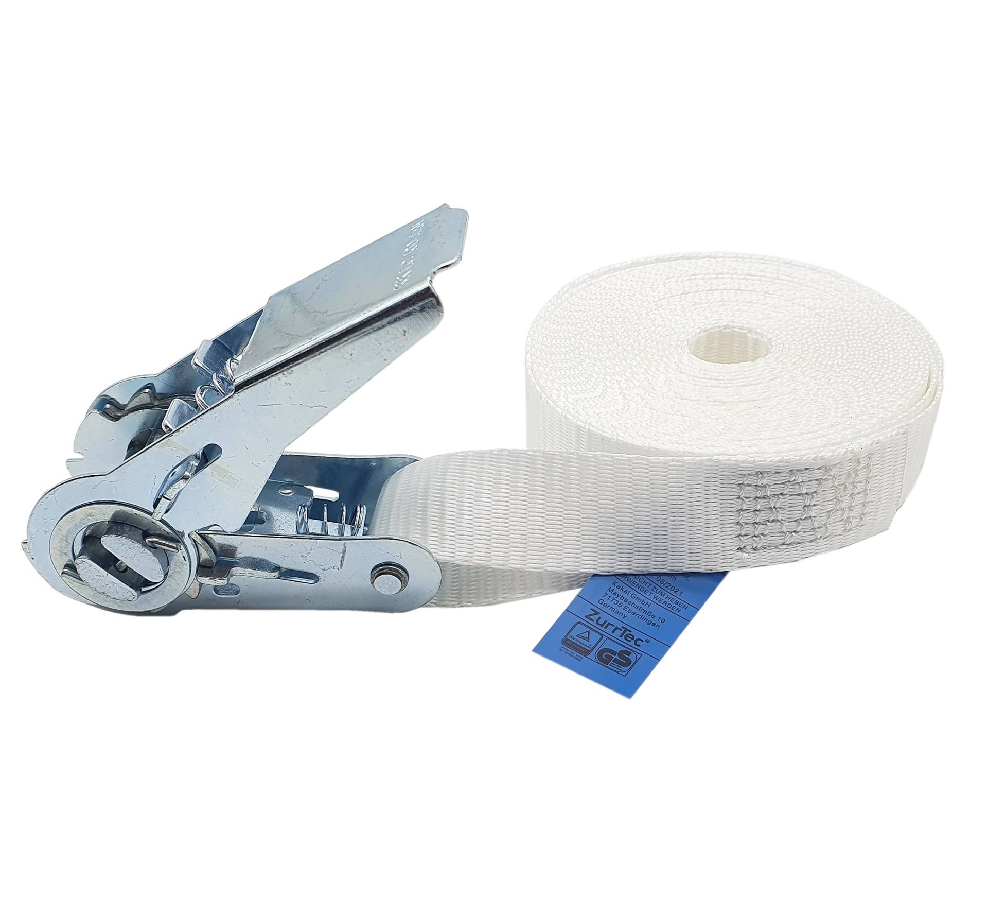 Spanngurt mit Ratsche 6m x 25 mm Weiß zum sicheren Stapeln von Trockner & Waschmaschine Zurrband mit 800 daN Zurrkraft Spanngurte Zurrgurte Gurte Befestigung Halterung (Weiß) von ZurrTec