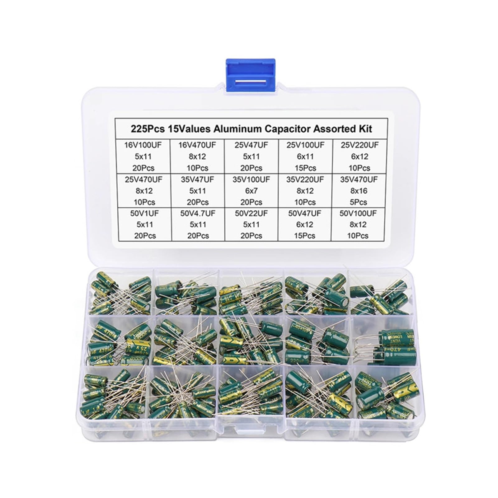 15 Wert 225pcs Aluminium Elektrolytkondensatoren Praktische Fähigkeiten Verbesserungstool Geeignet Für Hauselektronik Und Verwendung von Zxfdsfdbnm