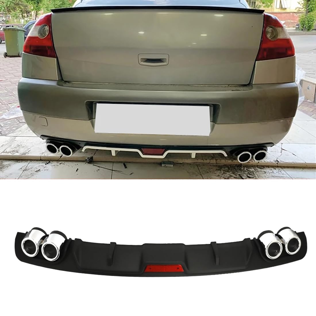 ABS/Auto Heckstoßstange Diffusor Lippe Spoiler für Renault Megane 2 SD HB,Unterkörper Kit Auspuffschutz Splitter Farbe: (schwarz/Silber),A-Black von Zyfwzc