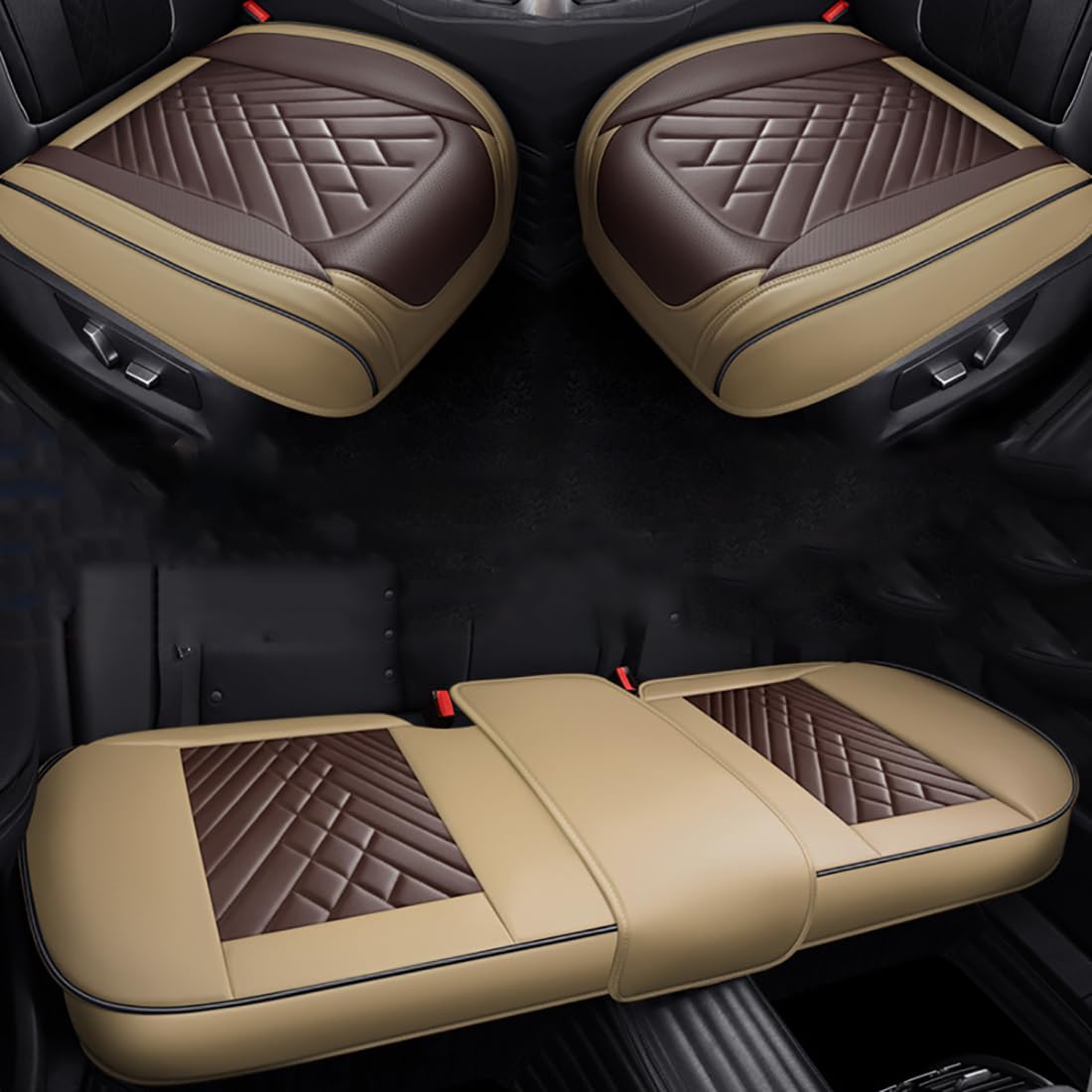 Autositzbezug für Peugeot 206 1998-2013,rutschfestes Sitzpolster,Autositzschoner, beige-Coffee- Three-Piece Set von Zyfwzc