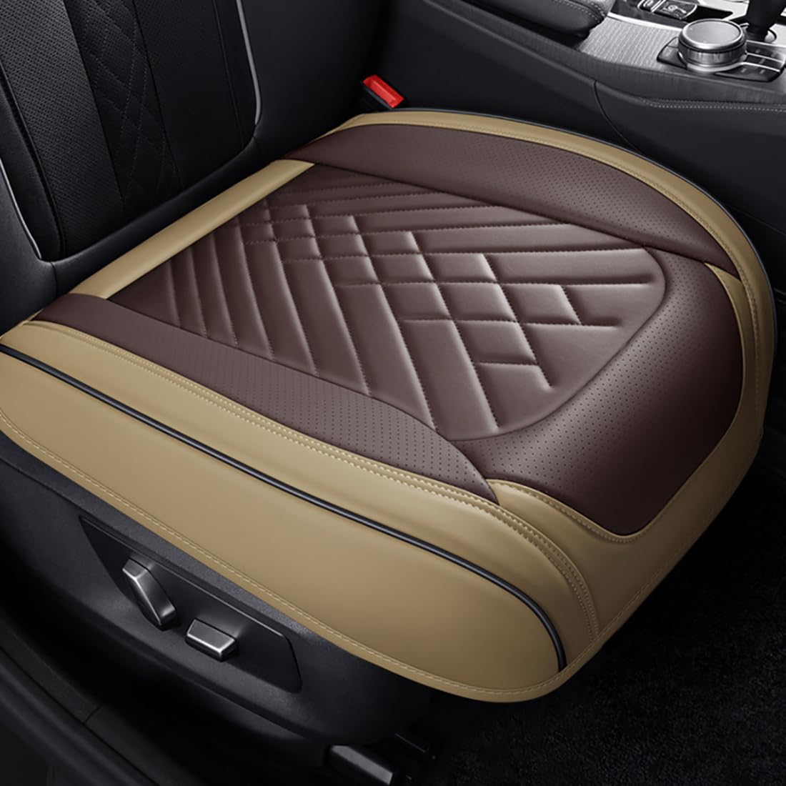 Autositzbezug für Peugeot 301 2014-2018,rutschfestes Sitzpolster,Autositzschoner, beige-Coffee-1 Front seat von Zyfwzc