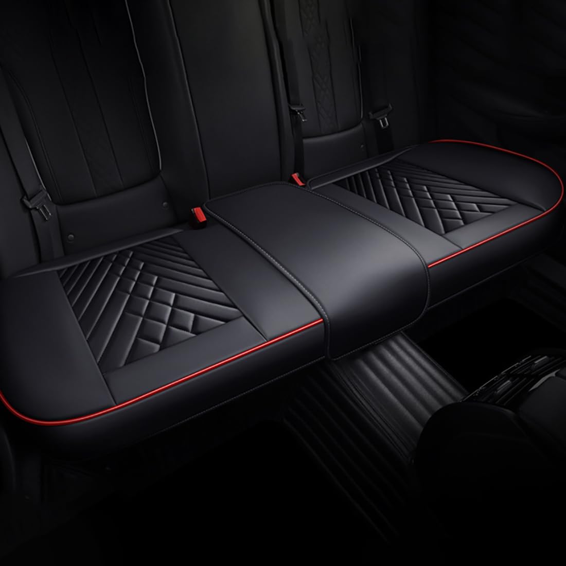 Autositzbezug für Peugeot 301 2014-2018,rutschfestes Sitzpolster,Autositzschoner,Black-red- 1 Rear seat von Zyfwzc