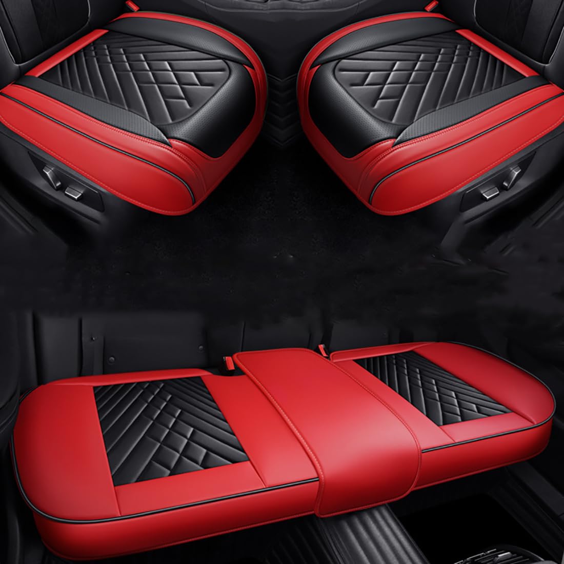 Autositzbezug für Peugeot RCZ T75 2009-2015,rutschfestes Sitzpolster,Autositzschoner,Red-Black- Three-Piece Set von Zyfwzc