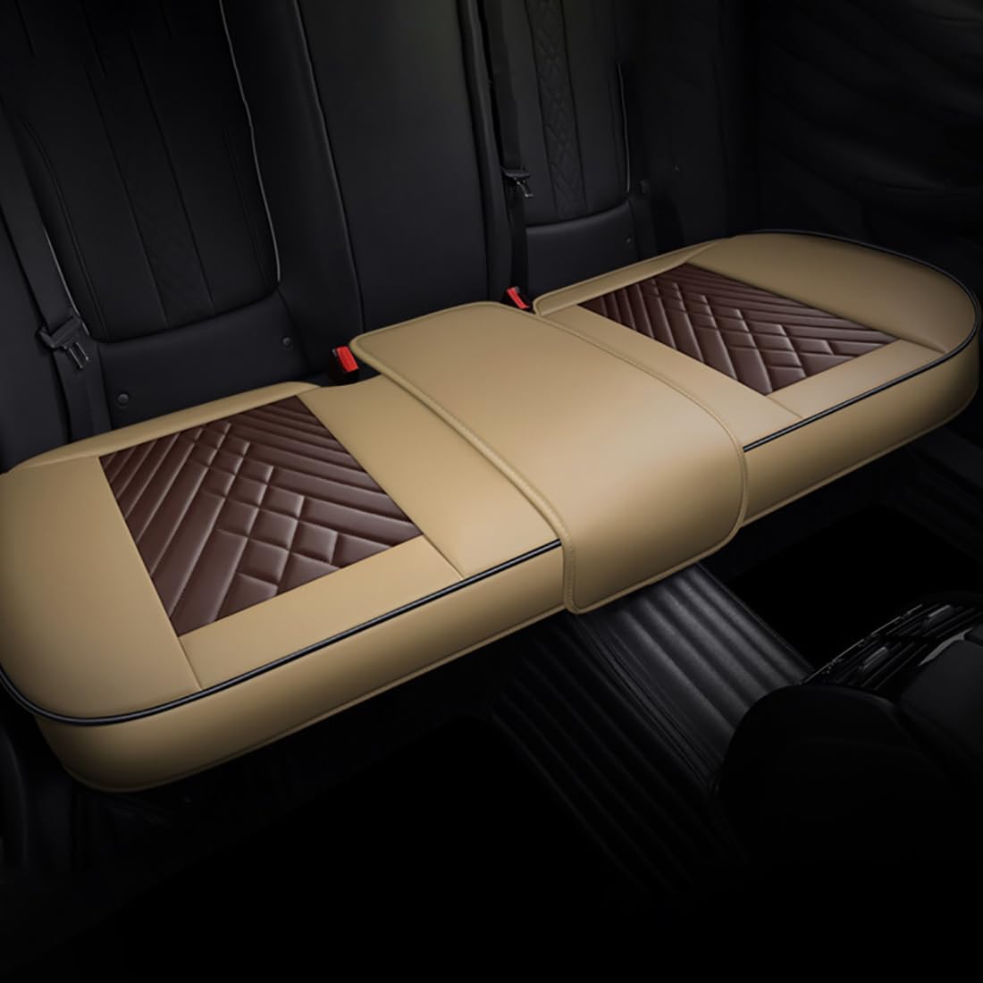 Zyfwzc Autositzbezug für Land Rover Discovery 5 2017-2020,rutschfestes Sitzpolster,Autositzschoner, beige-Coffee- 1 Rear seat von Zyfwzc