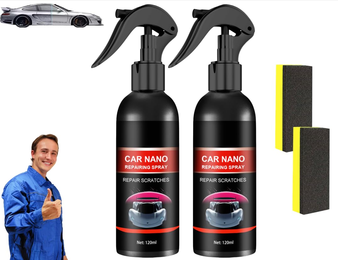 Zytuuob Autopolitur Karosserie Kratzer Entferner, Nuafix Nano Auto Spray, neuer Lackglanz Verbesserer, Autowachs Kratzerreparatur, Schnellreparatur Kratzerspray, Auto Polierset (2Pcs,120ml) von Zytuuob