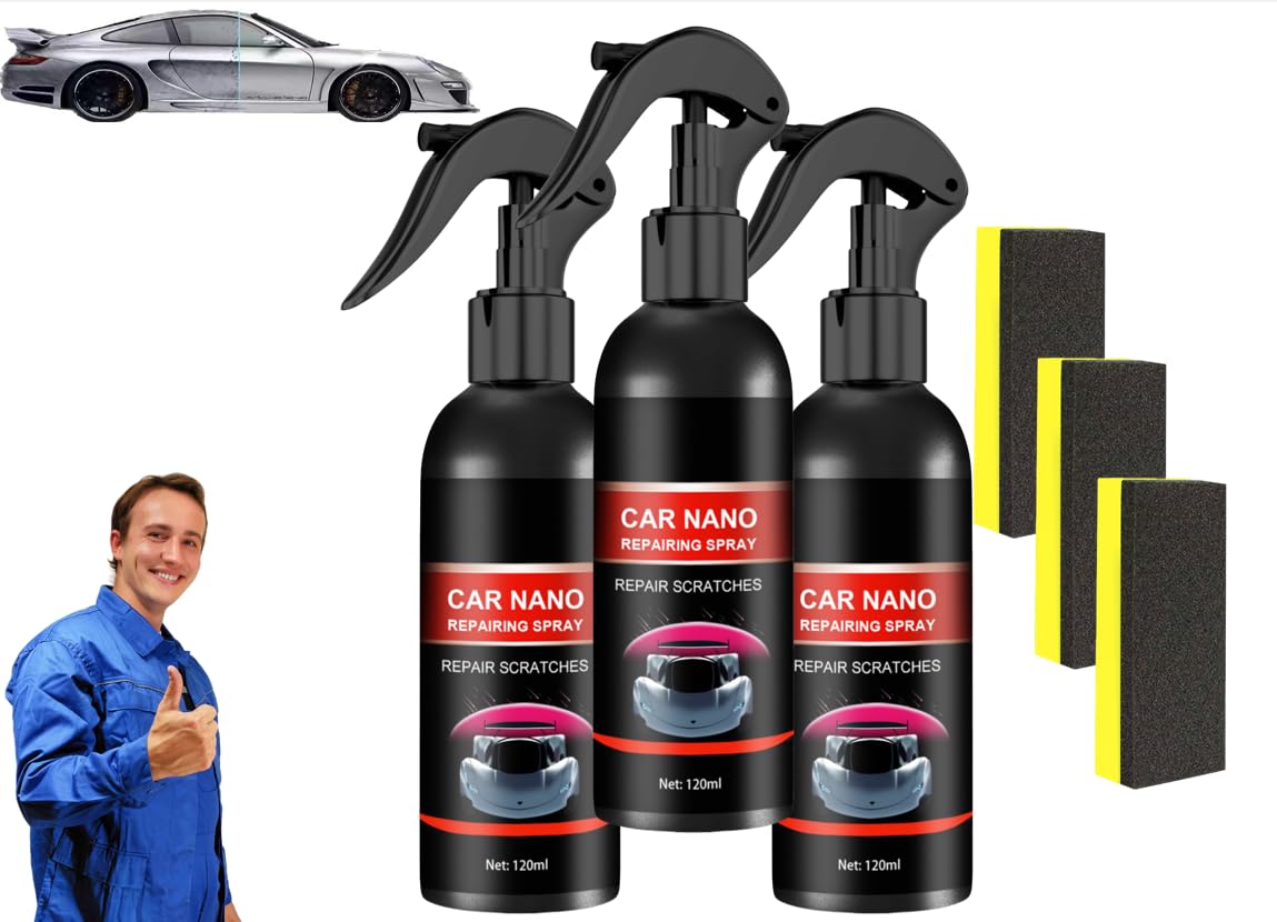 Zytuuob Autopolitur Karosserie Kratzer Entferner, Nuafix Nano Auto Spray, neuer Lackglanz Verbesserer, Autowachs Kratzerreparatur, Schnellreparatur Kratzerspray, Auto Polierset (3Pcs,120ml) von Zytuuob